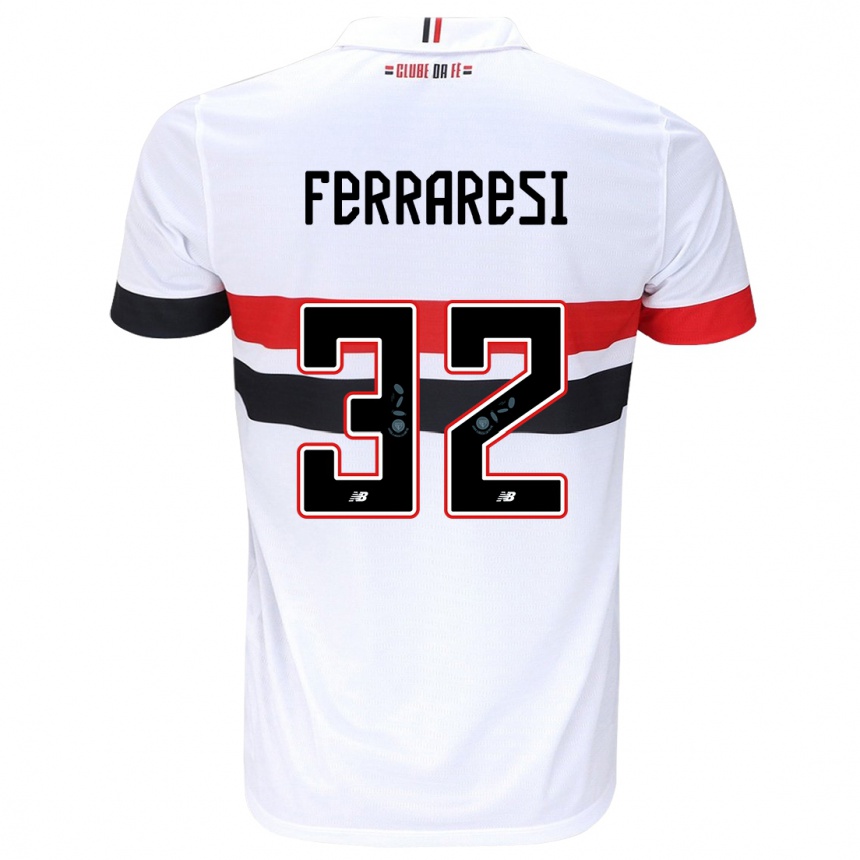 Kids Football Nahuel Ferraresi #32 White Red Black Home Jersey 2024/25 T-Shirt Canada