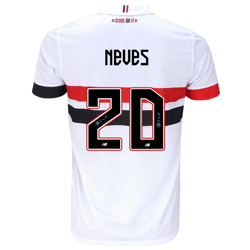 Kids Football Gabriel Neves #20 White Red Black Home Jersey 2024/25 T-Shirt Canada