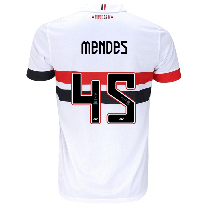 Kids Football Nathan Mendes #45 White Red Black Home Jersey 2024/25 T-Shirt Canada