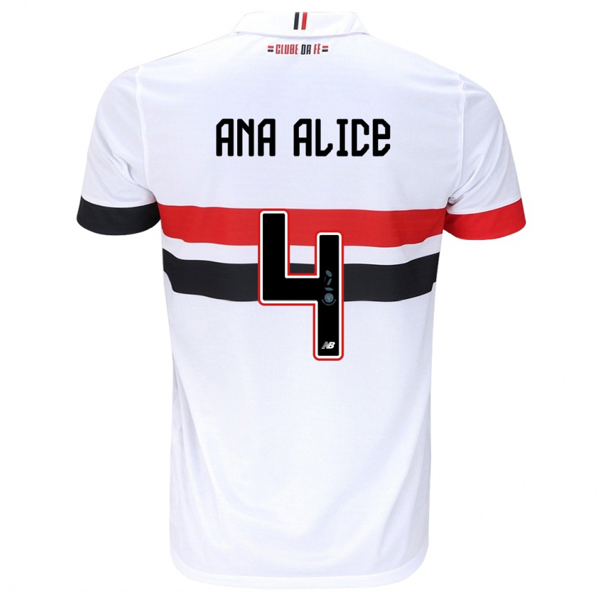 Kids Football Ana Alice Luciano Da Silva #4 White Red Black Home Jersey 2024/25 T-Shirt Canada