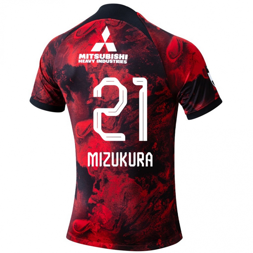 Kids Football Kei Mizukura #21 Red Black Home Jersey 2024/25 T-Shirt Canada