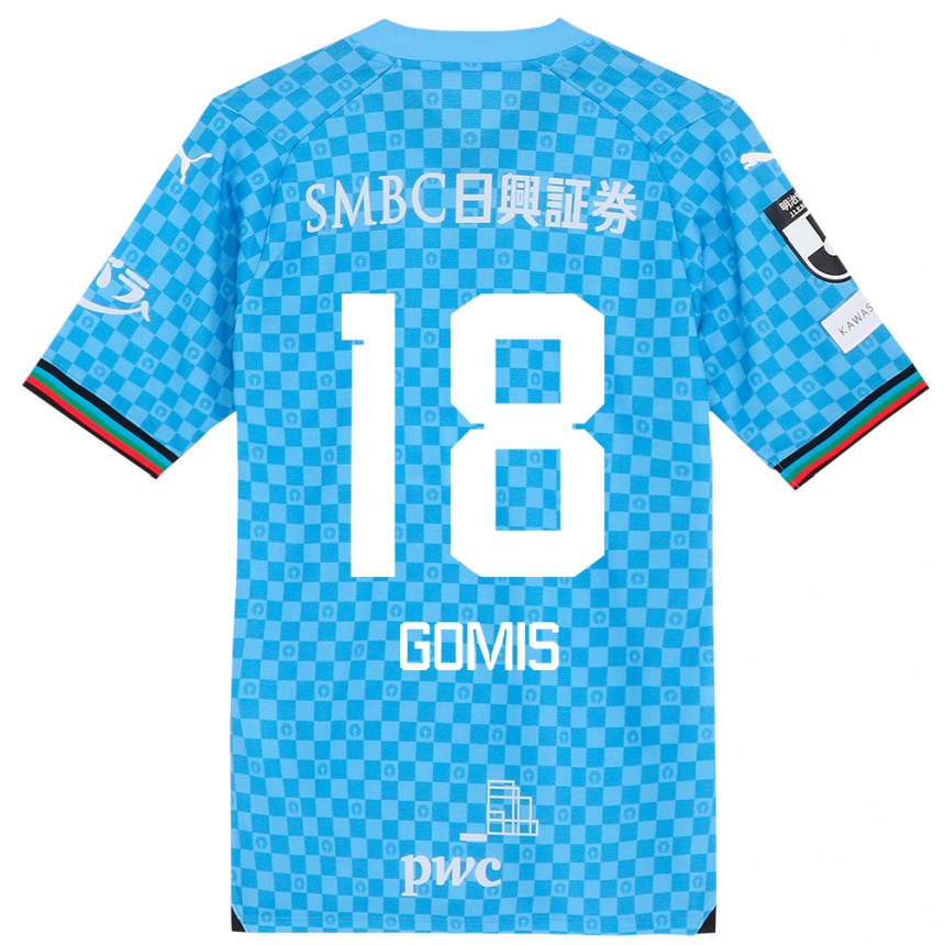 Kids Football Bafétimbi Gomis #18 Azure Blue Home Jersey 2024/25 T-Shirt Canada