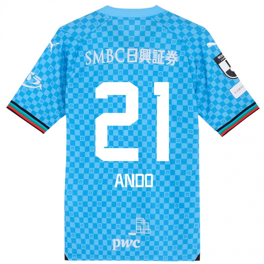 Kids Football Shunsuke Ando #21 Azure Blue Home Jersey 2024/25 T-Shirt Canada