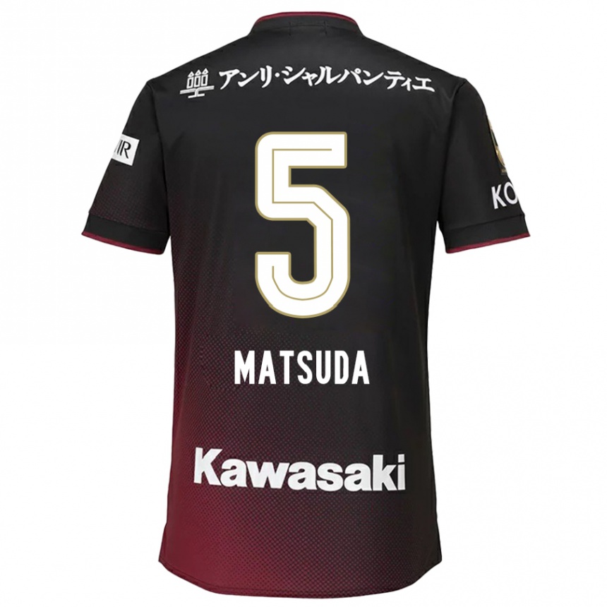 Kids Football Shido Matsuda #5 Black Red Home Jersey 2024/25 T-Shirt Canada