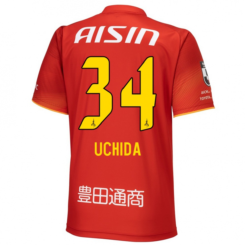 Kids Football Takuya Uchida #34 Red White Yellow Home Jersey 2024/25 T-Shirt Canada