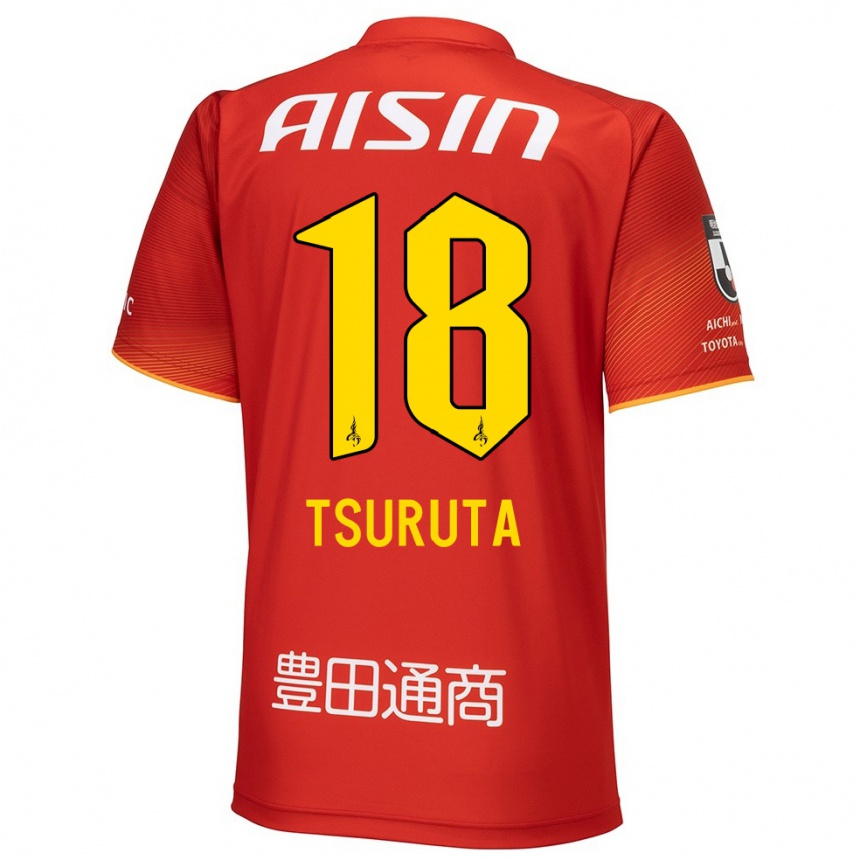 Enfant Football Maillot Shu Tsuruta #18 Rouge Blanc Jaune Tenues Domicile 2024/25 Canada