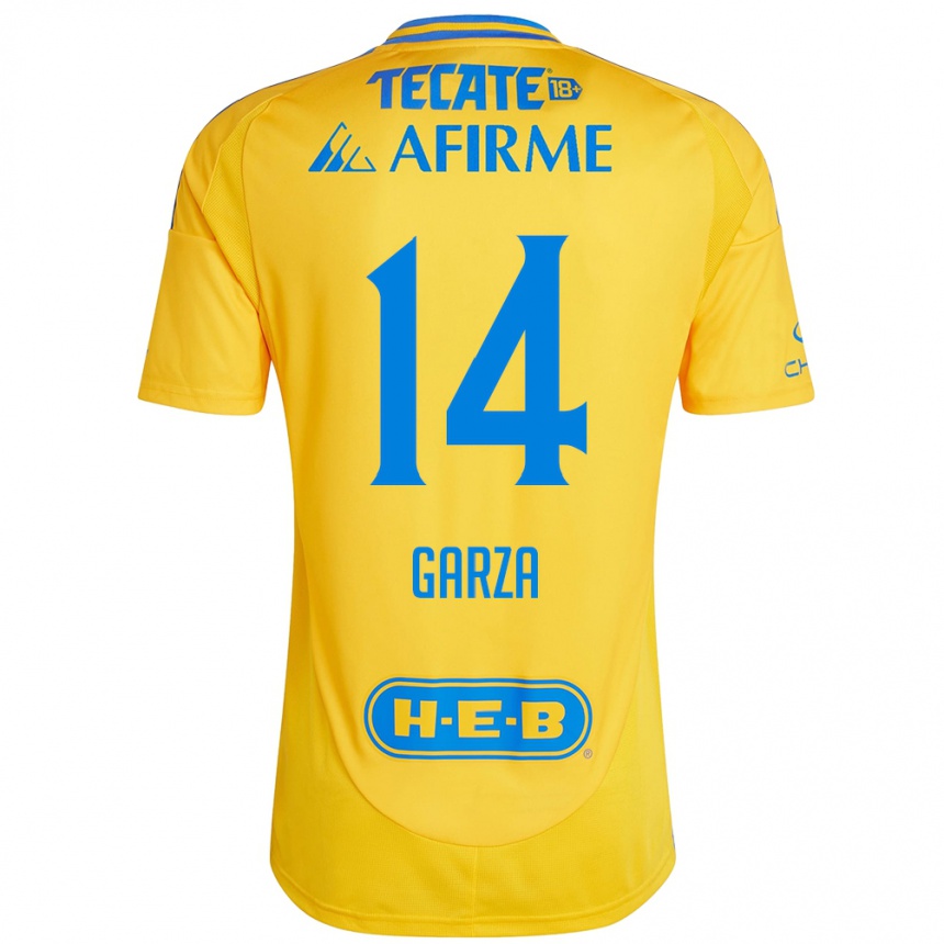 Kids Football Jesús Garza #14 Gold Yellow Home Jersey 2024/25 T-Shirt Canada