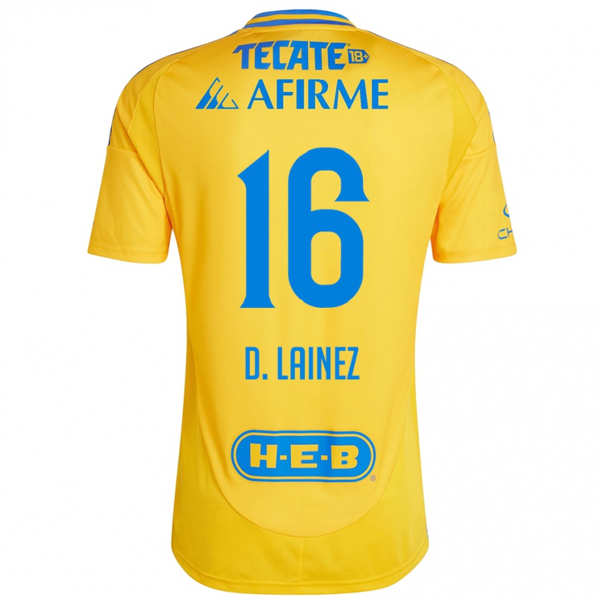 Kids Football Diego Lainez #16 Gold Yellow Home Jersey 2024/25 T-Shirt Canada