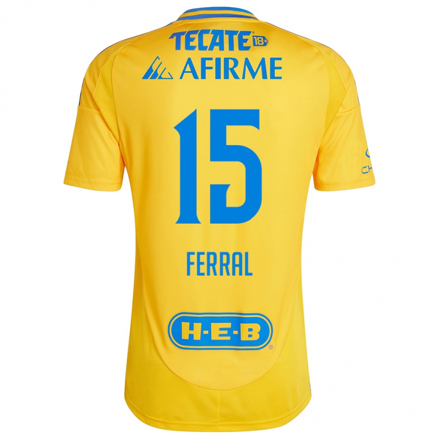 Kids Football Cristina Ferral #15 Gold Yellow Home Jersey 2024/25 T-Shirt Canada