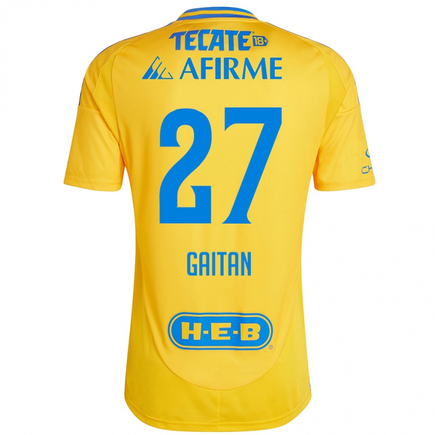 Kids Football Natalia Gaitan #27 Gold Yellow Home Jersey 2024/25 T-Shirt Canada