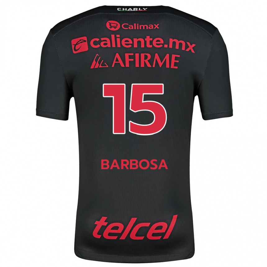 Kids Football Diego Barbosa #15 Black Red Home Jersey 2024/25 T-Shirt Canada