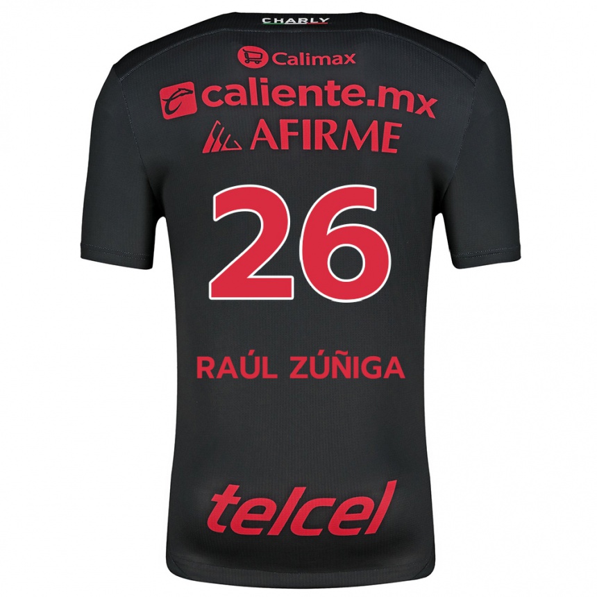 Kids Football José Raúl Zúñiga #26 Black Red Home Jersey 2024/25 T-Shirt Canada