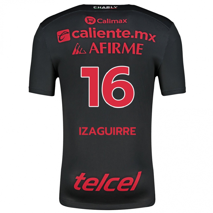 Kids Football Estefanía Izaguirre #16 Black Red Home Jersey 2024/25 T-Shirt Canada