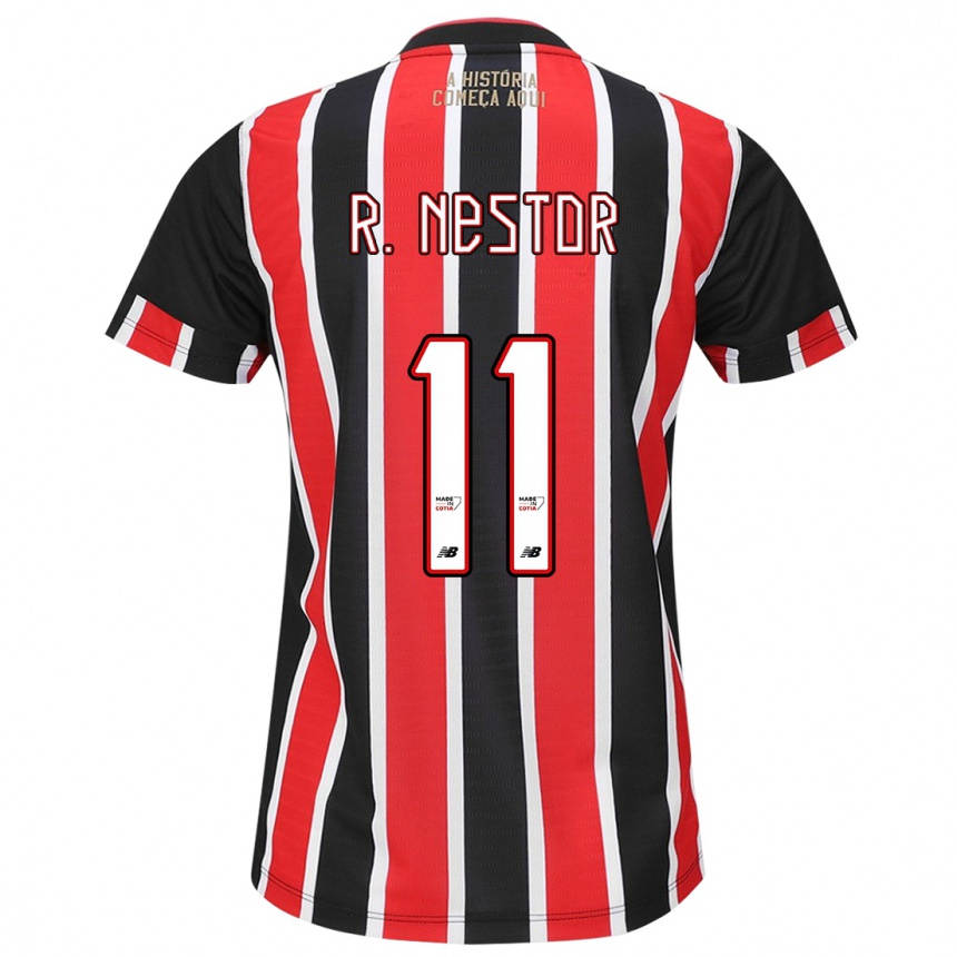 Kids Football Rodrigo Nestor #11 Black Red White Away Jersey 2024/25 T-Shirt Canada