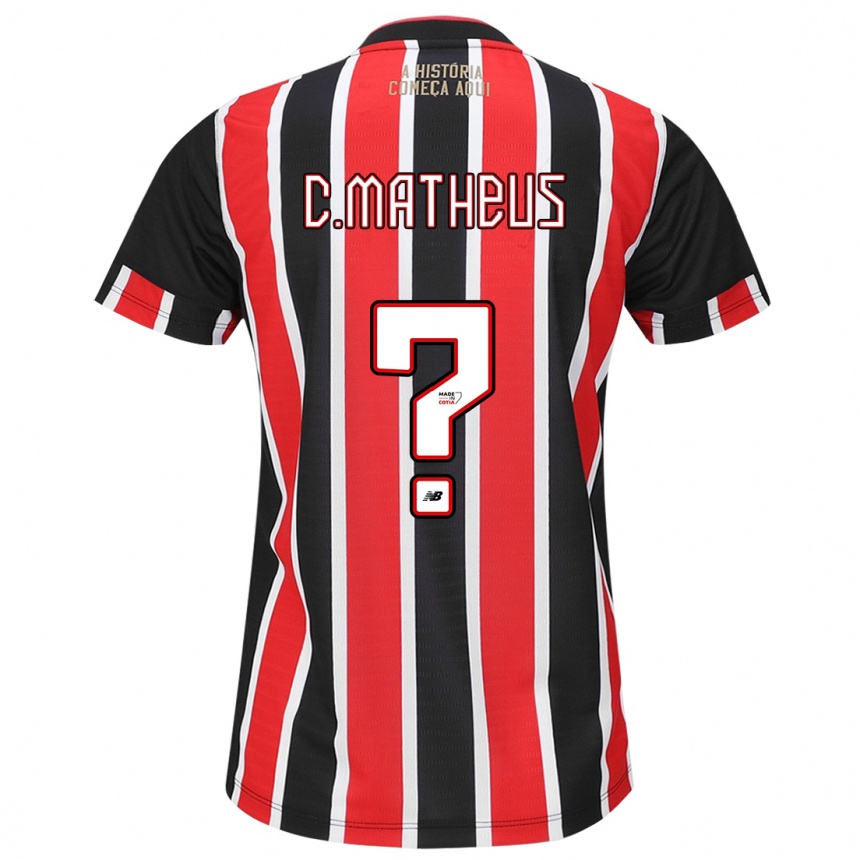 Kids Football Caio Matheus #0 Black Red White Away Jersey 2024/25 T-Shirt Canada