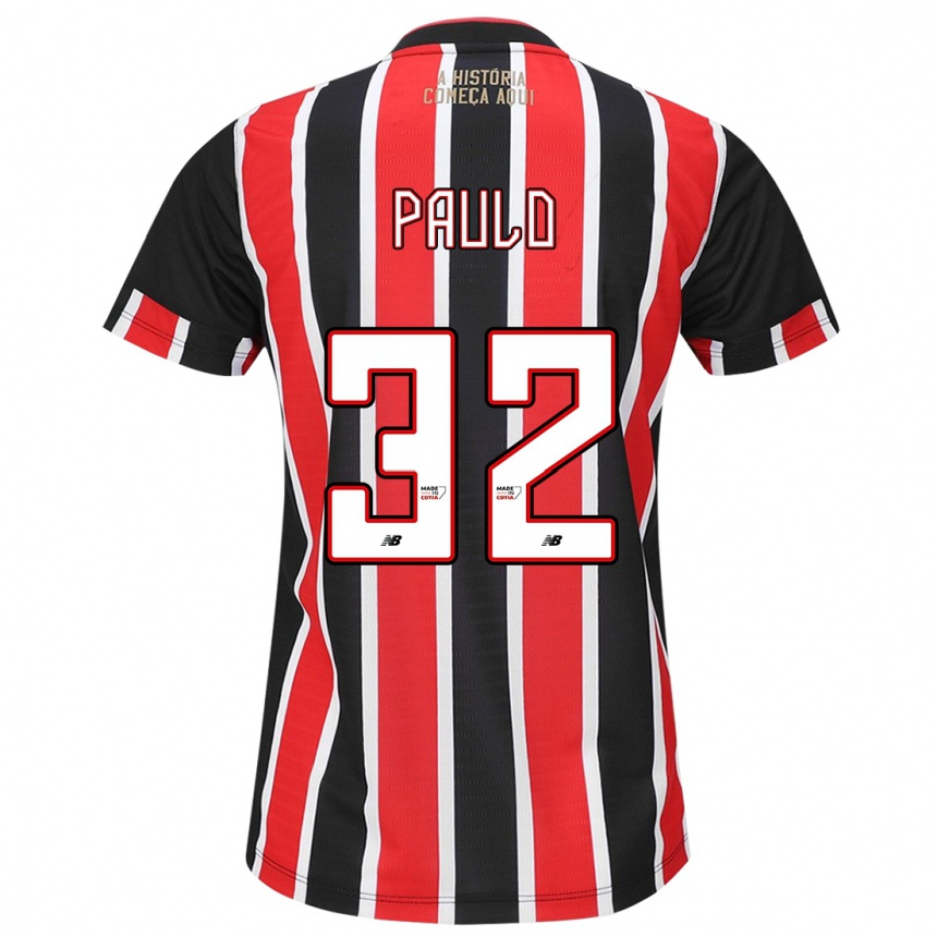 Kids Football Marcos Paulo #32 Black Red White Away Jersey 2024/25 T-Shirt Canada