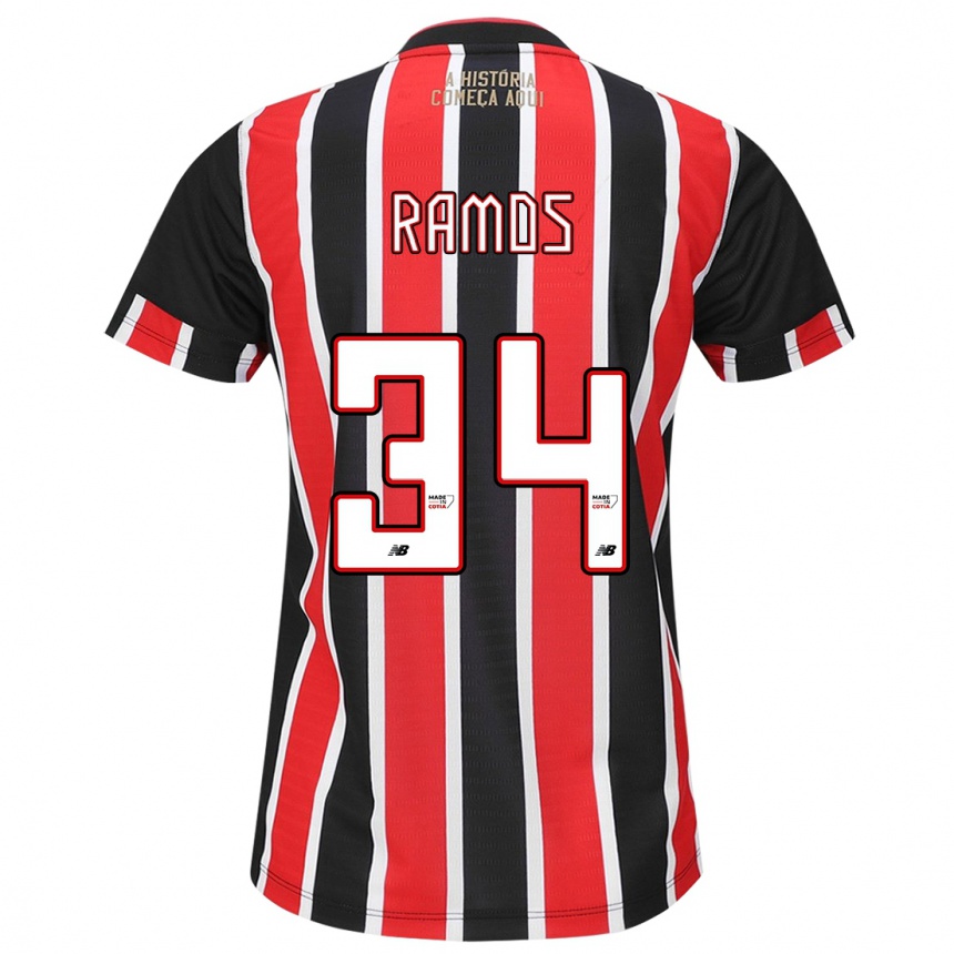 Kids Football Raí Ramos #34 Black Red White Away Jersey 2024/25 T-Shirt Canada