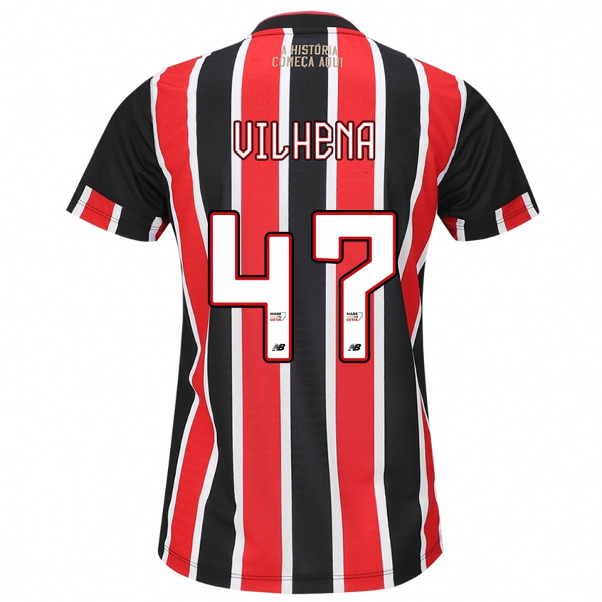 Kids Football Pedro Vilhena #47 Black Red White Away Jersey 2024/25 T-Shirt Canada