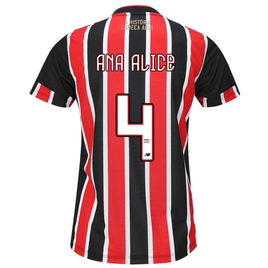 Kids Football Ana Alice Luciano Da Silva #4 Black Red White Away Jersey 2024/25 T-Shirt Canada