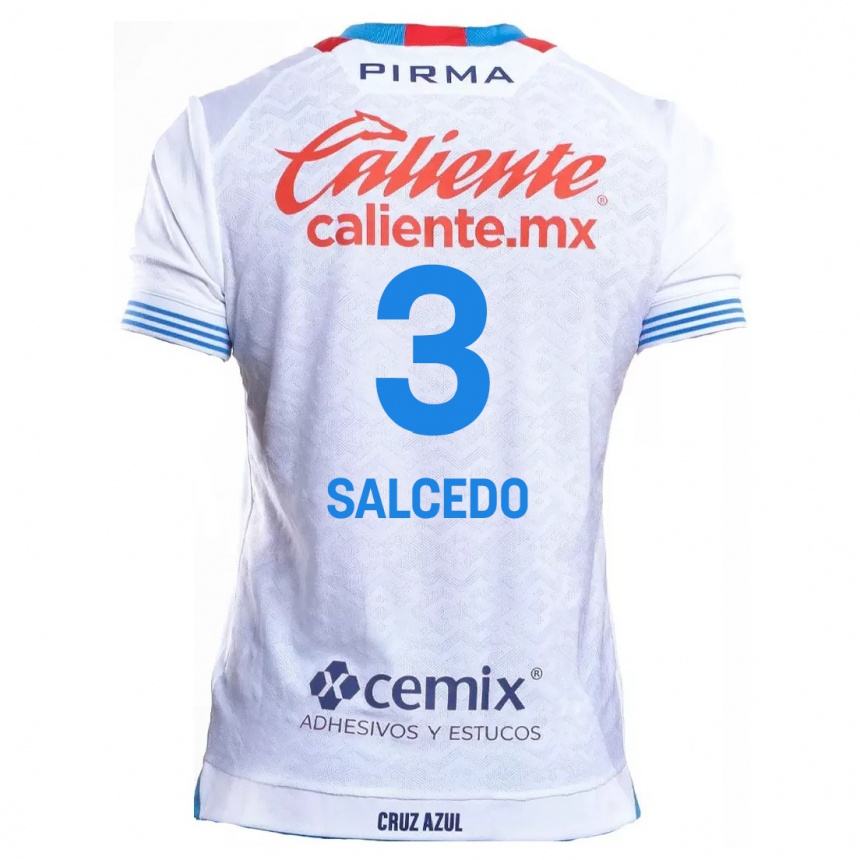 Kids Football Carlos Salcedo #3 White Blue Away Jersey 2024/25 T-Shirt Canada