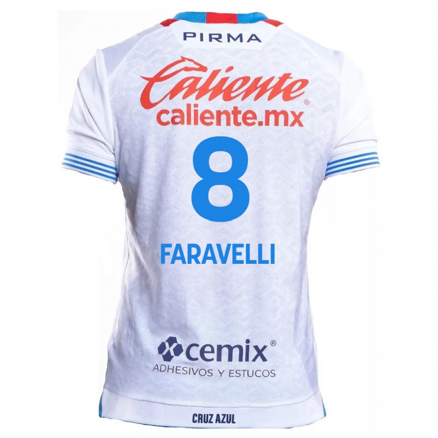 Kids Football Lorenzo Faravelli #8 White Blue Away Jersey 2024/25 T-Shirt Canada