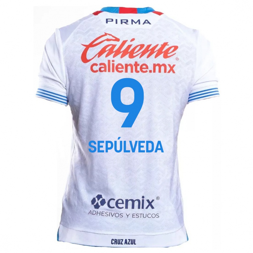 Kids Football Ángel Sepúlveda #9 White Blue Away Jersey 2024/25 T-Shirt Canada