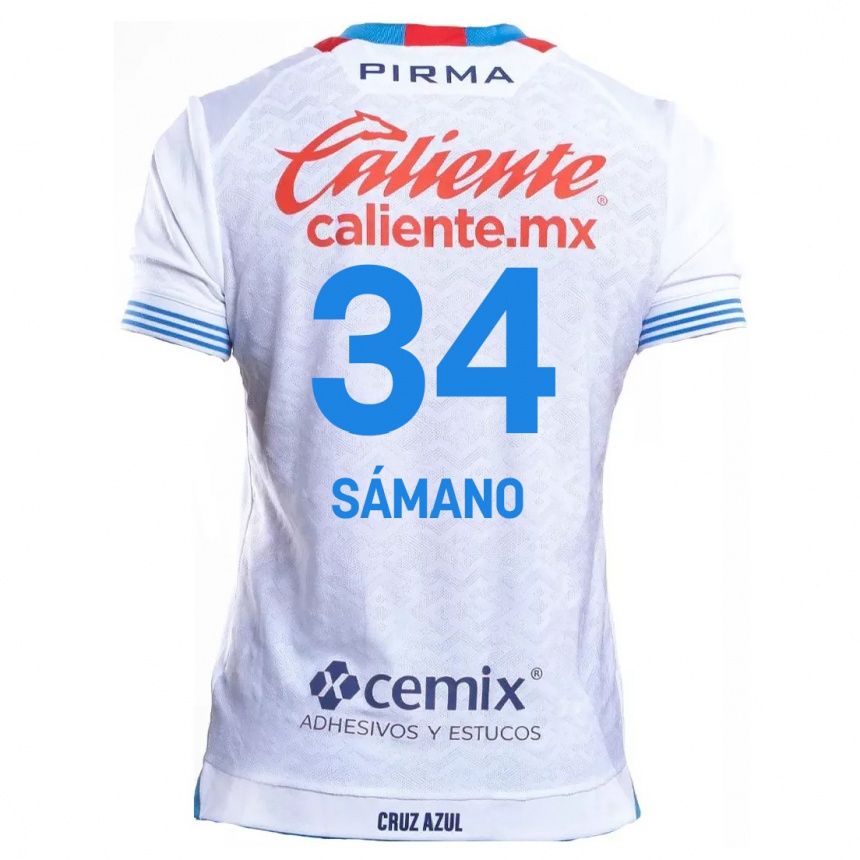 Kids Football Leonardo Sámano #34 White Blue Away Jersey 2024/25 T-Shirt Canada