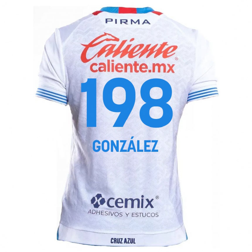 Kids Football Kenneth González #198 White Blue Away Jersey 2024/25 T-Shirt Canada