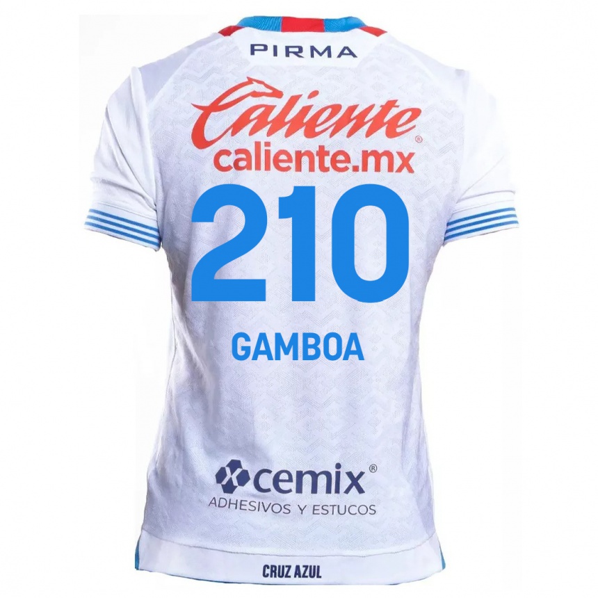 Kids Football Bryan Gamboa #210 White Blue Away Jersey 2024/25 T-Shirt Canada