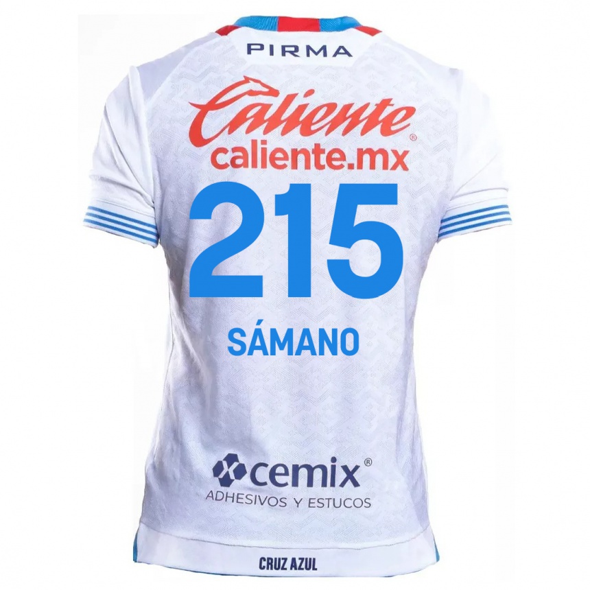 Kids Football Fernando Sámano #215 White Blue Away Jersey 2024/25 T-Shirt Canada