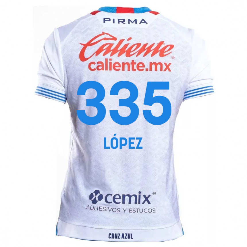 Kids Football Alfredo López #335 White Blue Away Jersey 2024/25 T-Shirt Canada