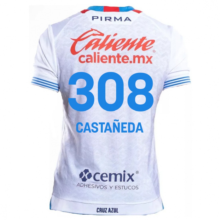 Kids Football Emiliano Castañeda #308 White Blue Away Jersey 2024/25 T-Shirt Canada