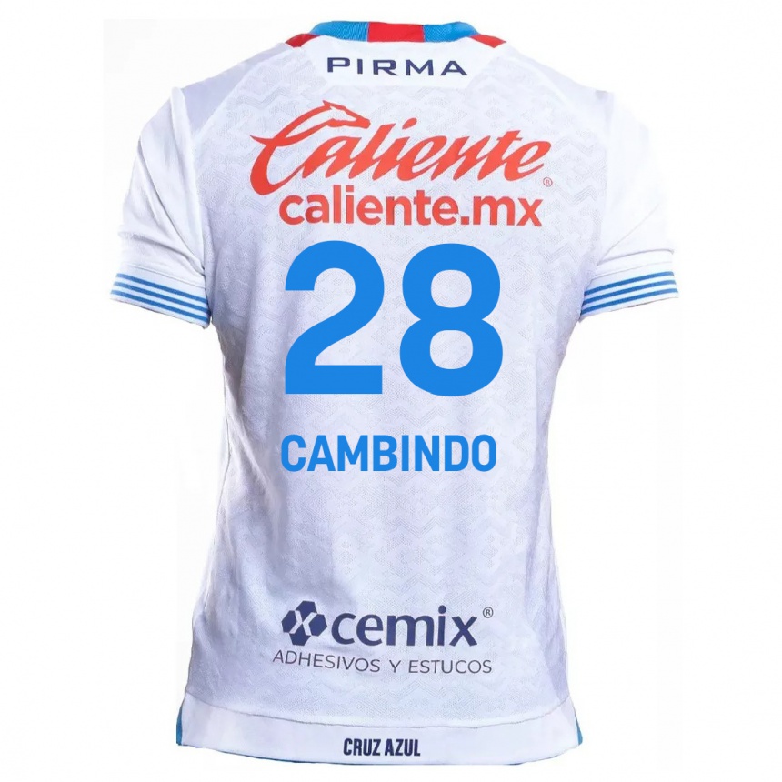 Kids Football Diber Cambindo #28 White Blue Away Jersey 2024/25 T-Shirt Canada