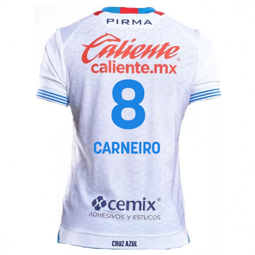 Kids Football Gonzalo Carneiro #8 White Blue Away Jersey 2024/25 T-Shirt Canada