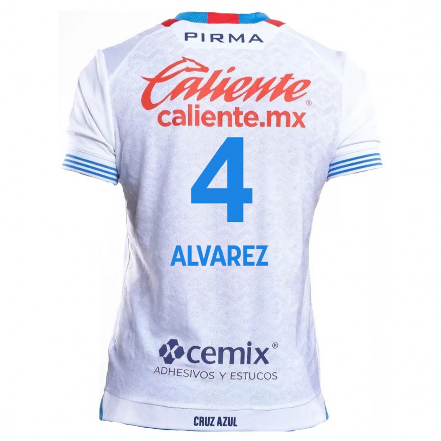 Kids Football Gabriela Alvarez #4 White Blue Away Jersey 2024/25 T-Shirt Canada