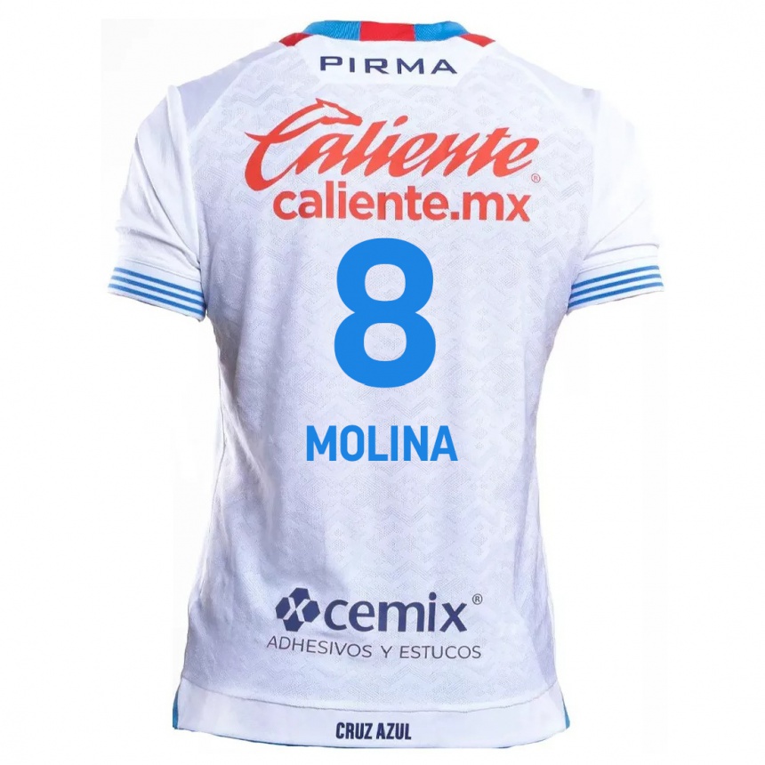 Kids Football Dalia Molina #8 White Blue Away Jersey 2024/25 T-Shirt Canada