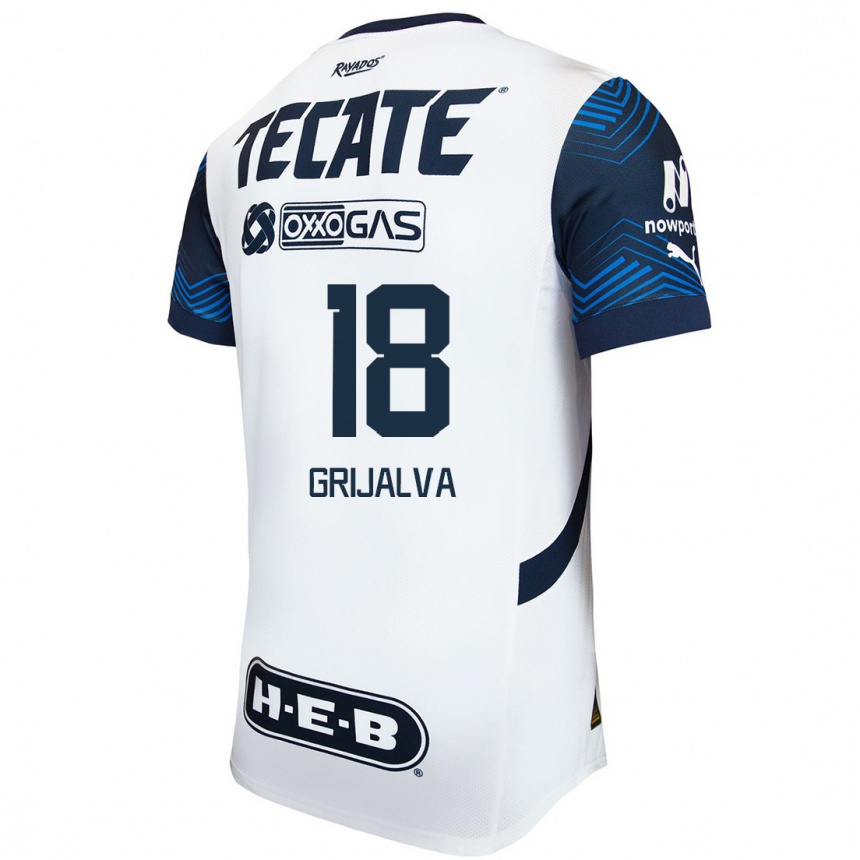 Enfant Football Maillot Áxel Grijalva #18 Blanc Bleu Tenues Extérieur 2024/25 Canada