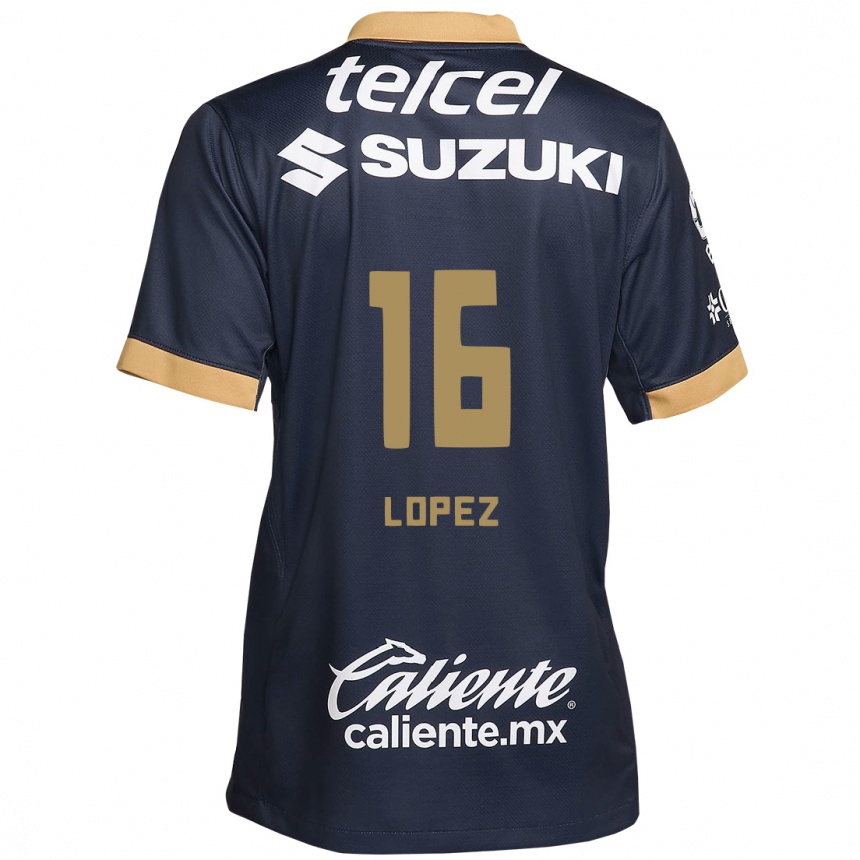 Kids Football Samantha Lopez #16 Obsidian Gold White Away Jersey 2024/25 T-Shirt Canada