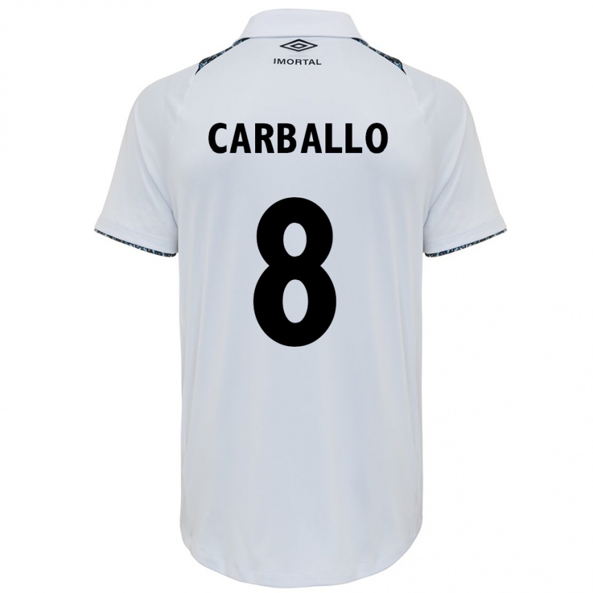 Kids Football Felipe Carballo #8 White Blue Away Jersey 2024/25 T-Shirt Canada