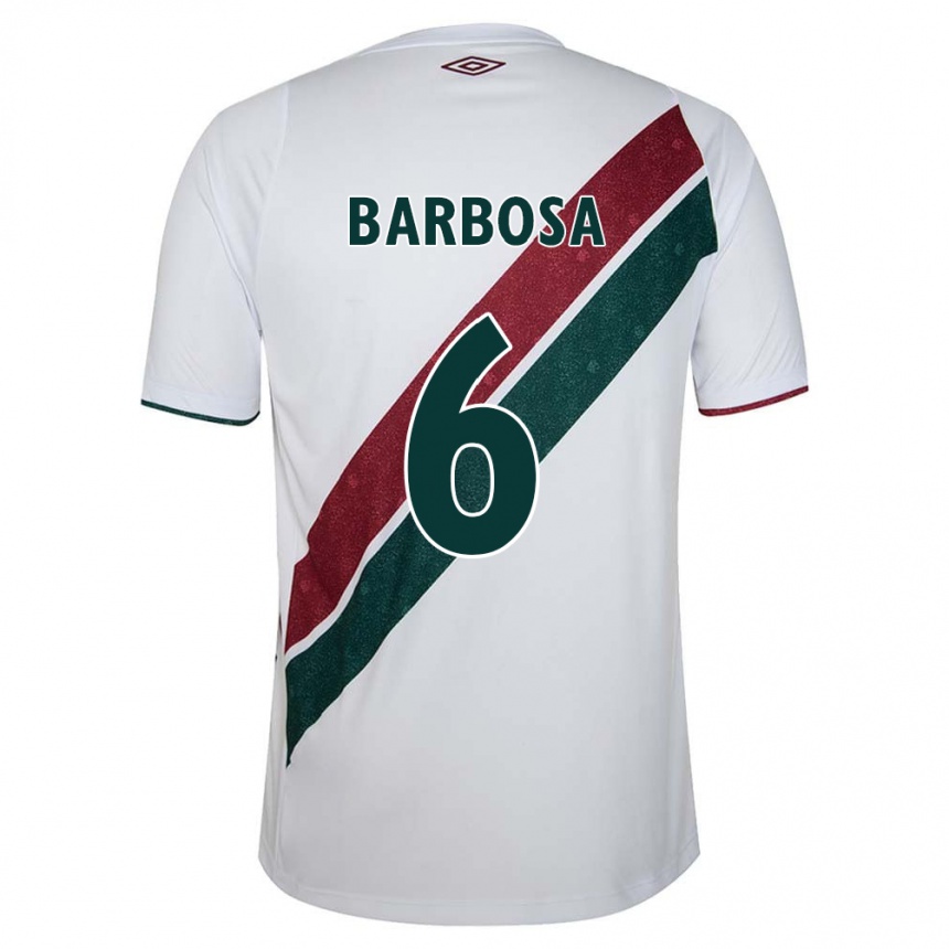 Kids Football Diogo Barbosa #6 White Green Maroon Away Jersey 2024/25 T-Shirt Canada