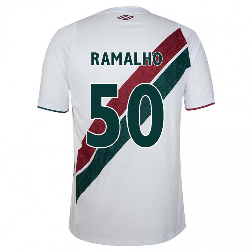 Kids Football Gustavo Ramalho #50 White Green Maroon Away Jersey 2024/25 T-Shirt Canada