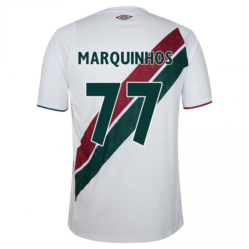 Kids Football Marquinhos #77 White Green Maroon Away Jersey 2024/25 T-Shirt Canada