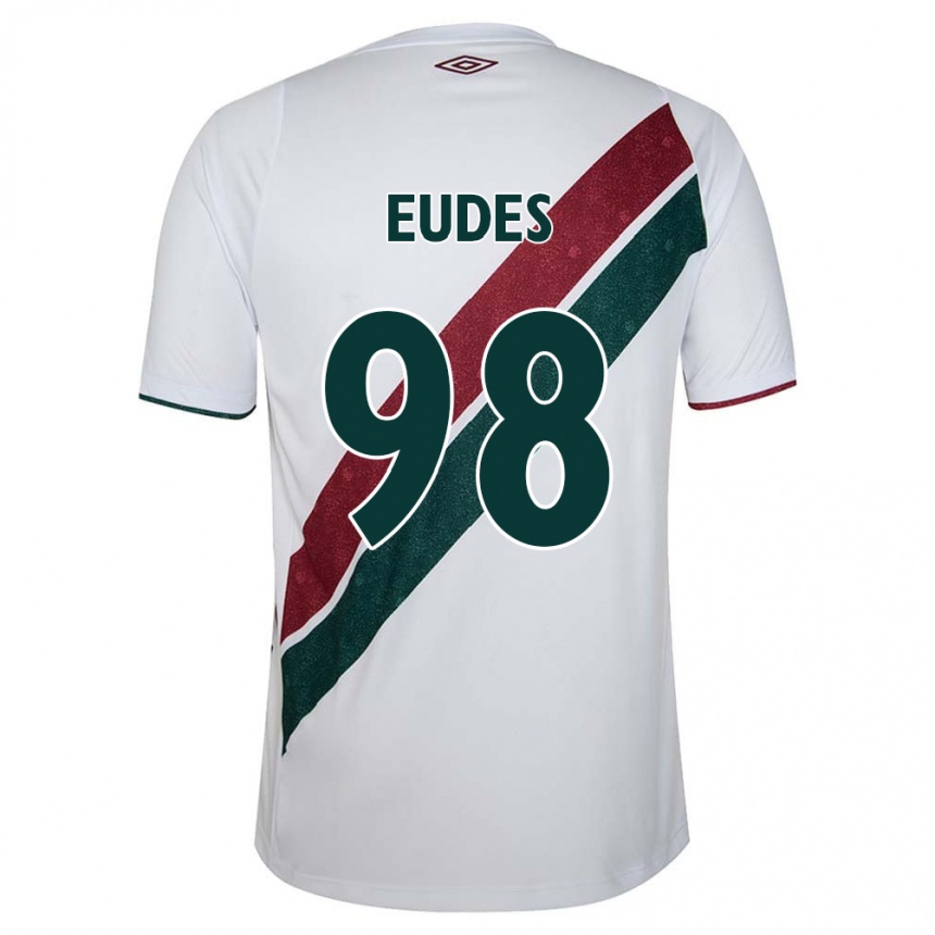 Kids Football Vitor Eudes #98 White Green Maroon Away Jersey 2024/25 T-Shirt Canada