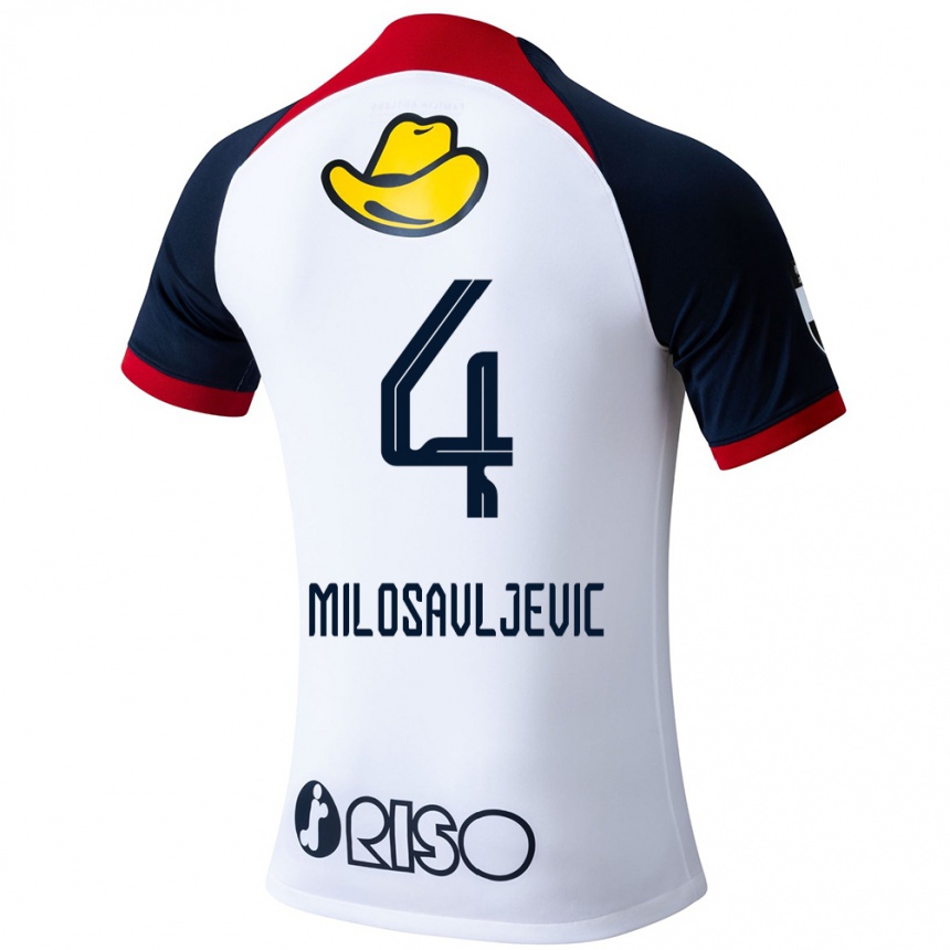 Kids Football Radomir Milosavljevic #4 White Blue Red Away Jersey 2024/25 T-Shirt Canada