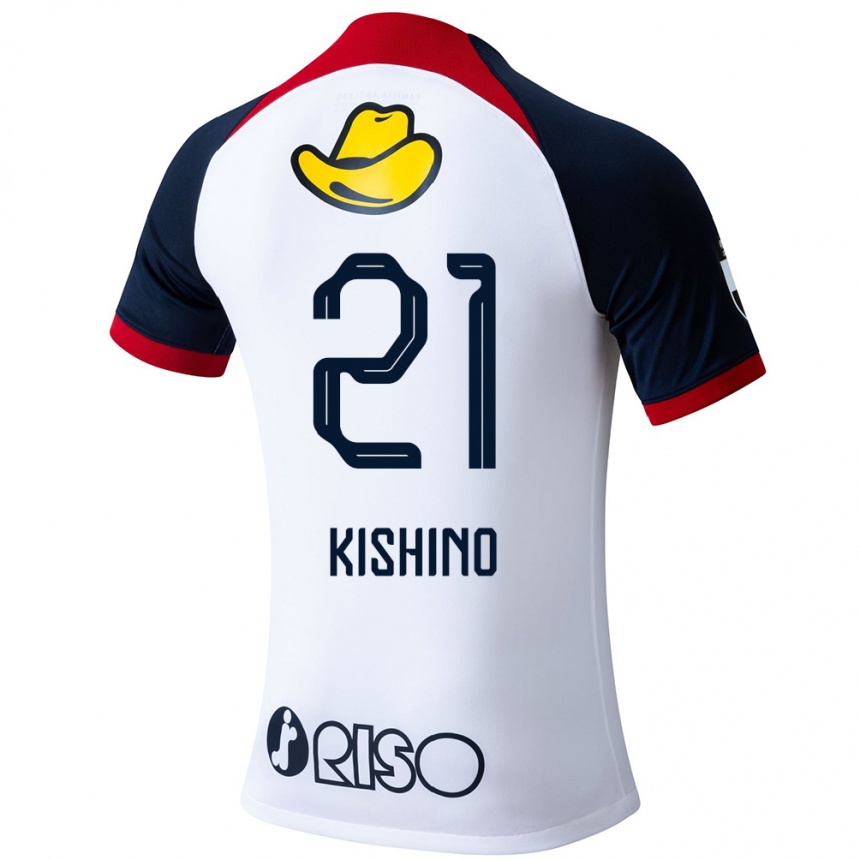 Kids Football Eita Kishino #21 White Blue Red Away Jersey 2024/25 T-Shirt Canada