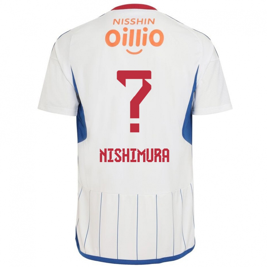 Kids Football Takuma Nishimura #0 White Blue Red Away Jersey 2024/25 T-Shirt Canada