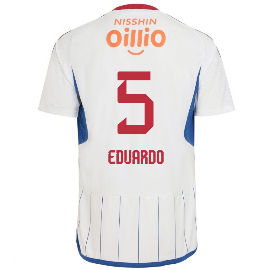 Kids Football Eduardo #5 White Blue Red Away Jersey 2024/25 T-Shirt Canada