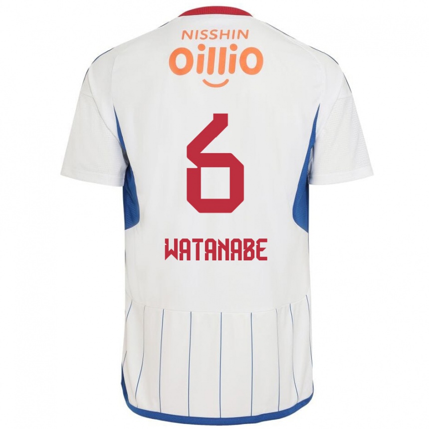 Kids Football Kota Watanabe #6 White Blue Red Away Jersey 2024/25 T-Shirt Canada