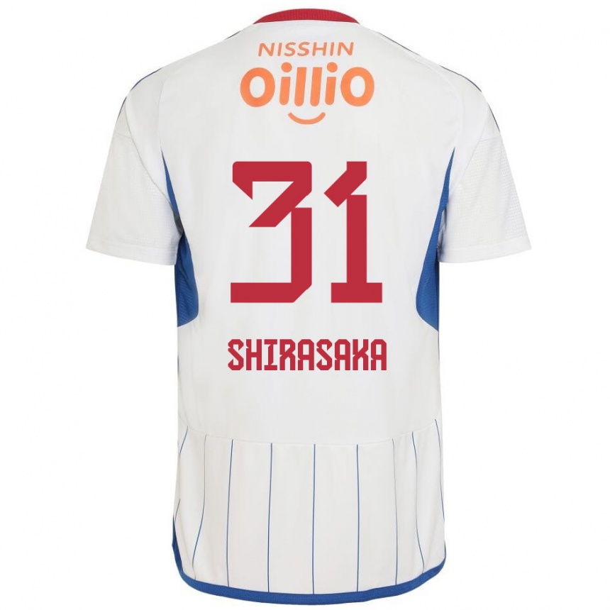 Kids Football Fuma Shirasaka #31 White Blue Red Away Jersey 2024/25 T-Shirt Canada