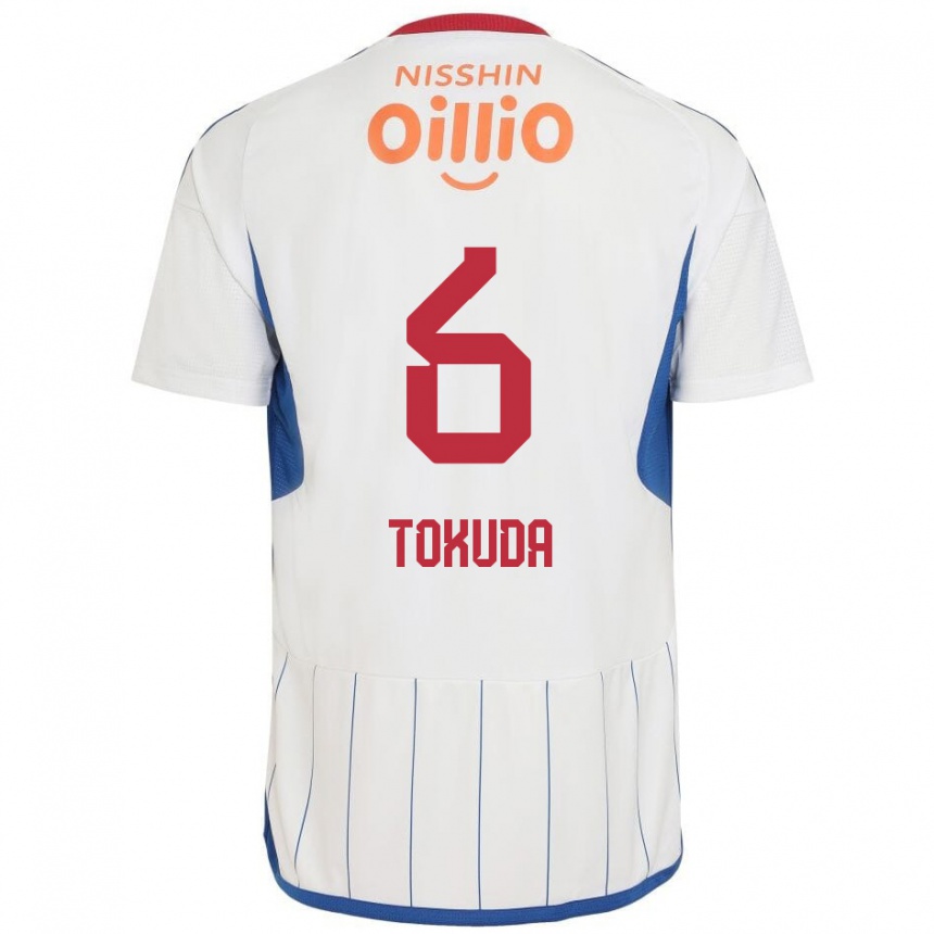 Enfant Football Maillot Yuma Tokuda #6 Blanc Bleu Rouge Tenues Extérieur 2024/25 Canada